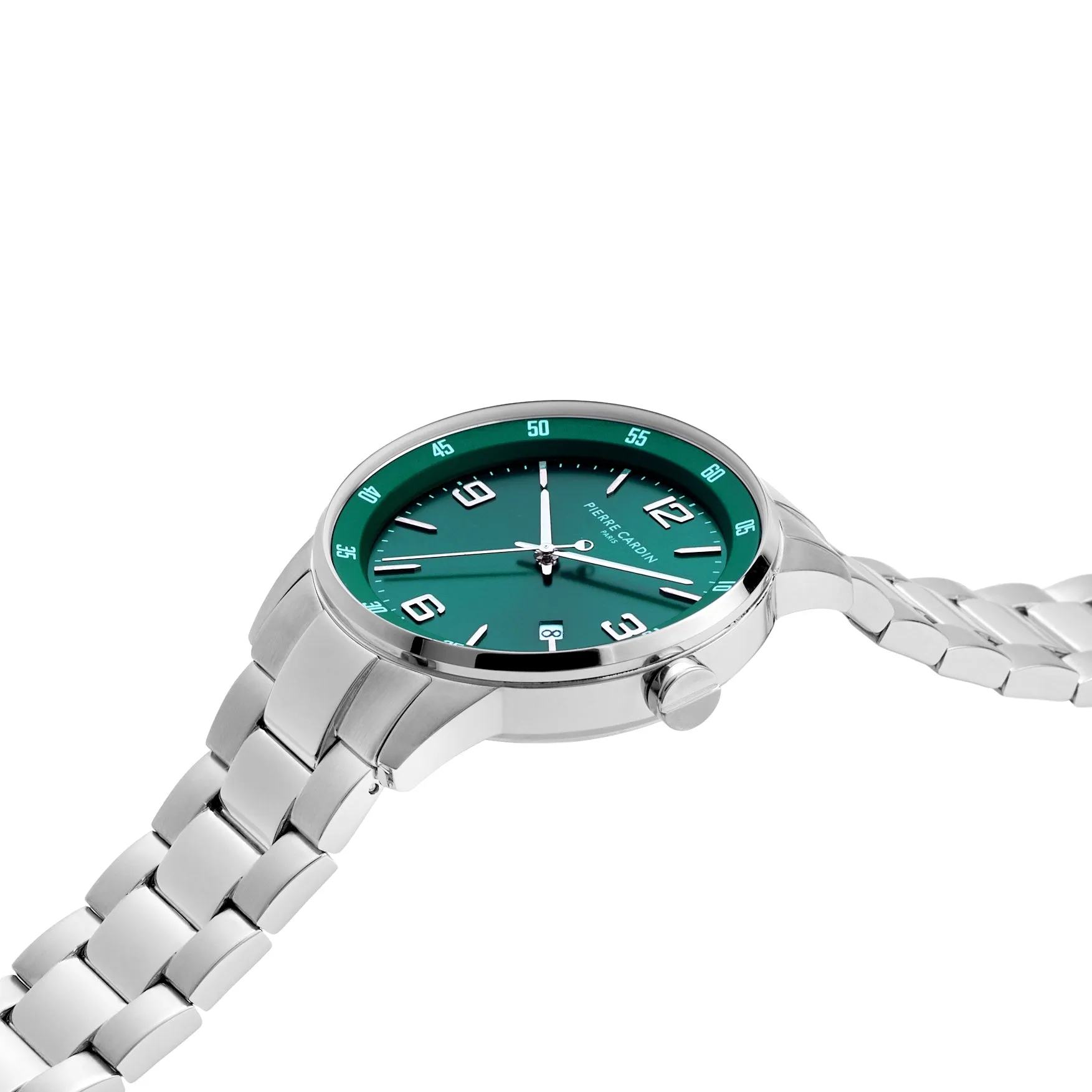 Montrouge Opulent watch with Green Dial and Metal Links Strap