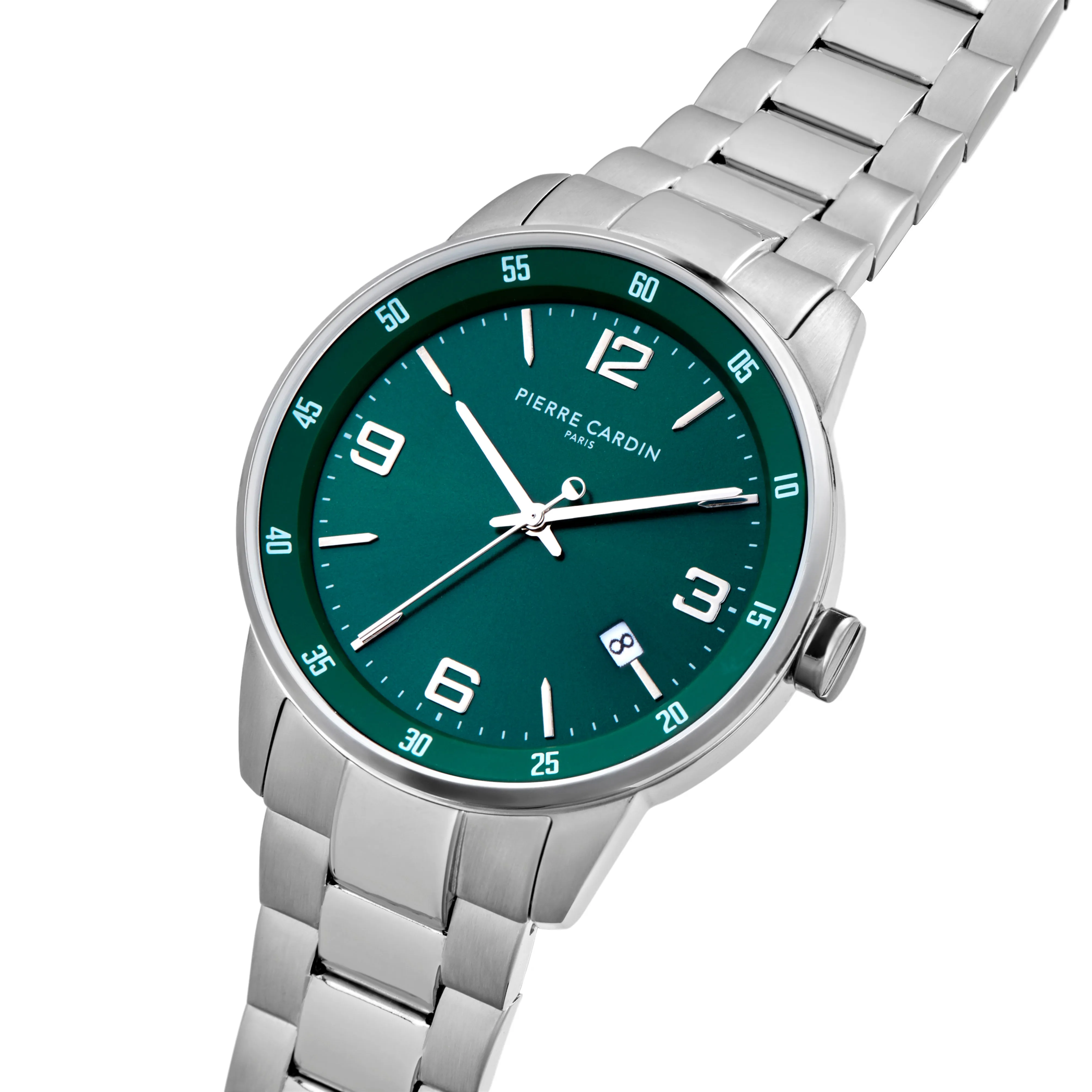 Montrouge Opulent watch with Green Dial and Metal Links Strap