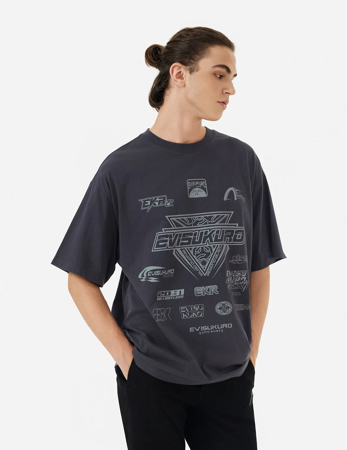 Multi Logo Print Regular Fit Racing T-Shirt