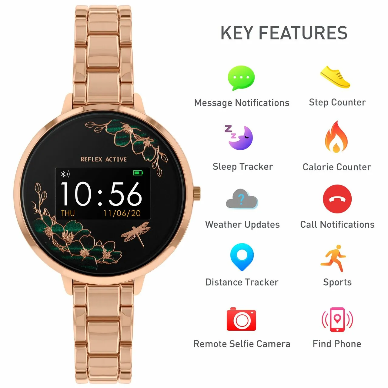 Reflex Active Series 3 Rose Gold Black Link Smart Watch