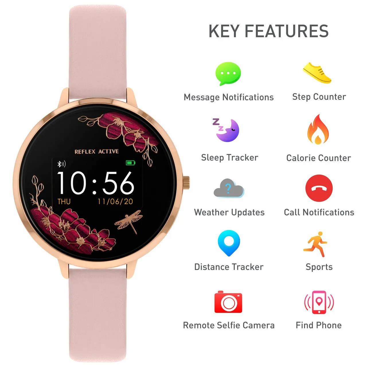 Reflex Active Series 3 Rose Gold Pink Floral Smart Watch