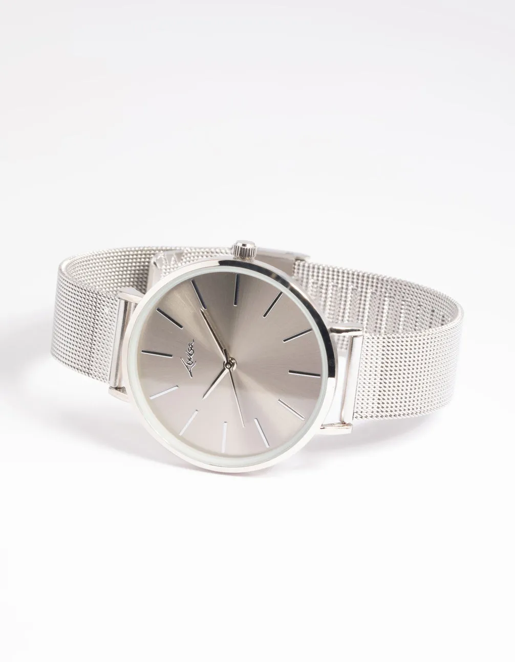 Rhodium Simple Mesh Strap Watch