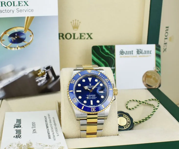 ROLEX - 18kt Gold & SS Submariner 41 Blue Dial Box & CARD 126613