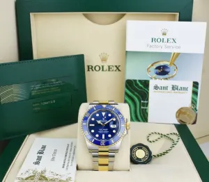ROLEX - 18kt Gold & SS Submariner 41 Blue Dial Box & CARD 126613