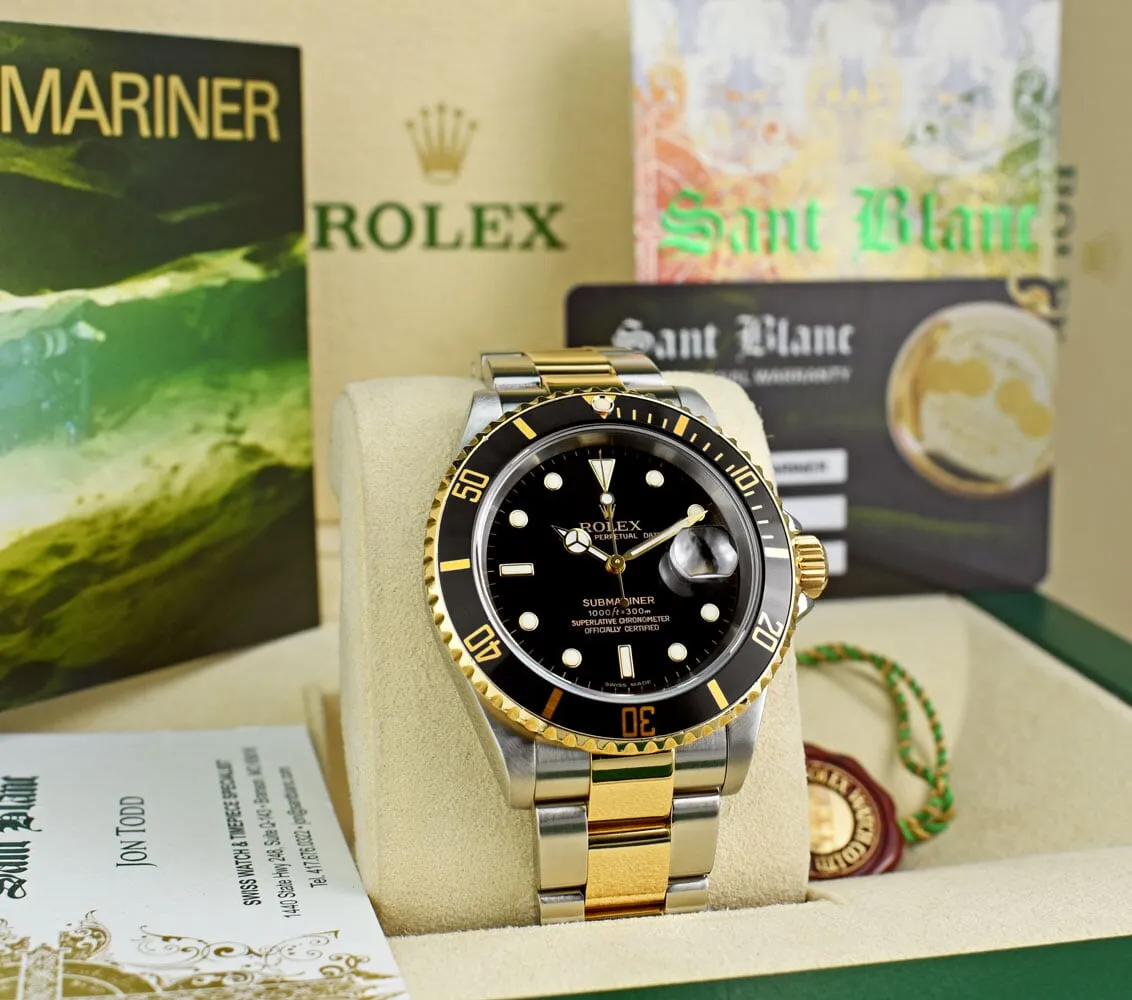 ROLEX - 18kt Gold & SS Submariner Black Dial No Holes Model 16613