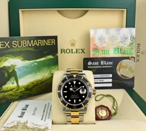 ROLEX - 18kt Gold & SS Submariner Black Dial No Holes Model 16613