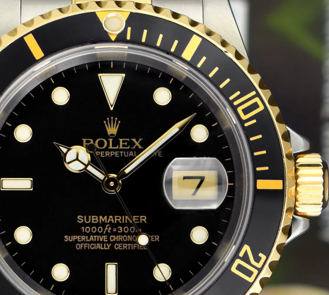 ROLEX - 18kt Gold & SS Submariner Black Dial No Holes Model 16613