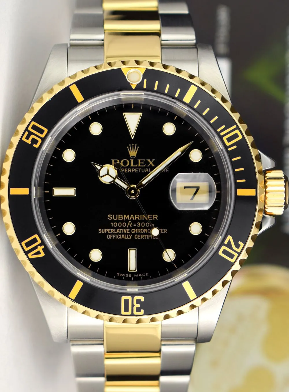 ROLEX - 18kt Gold & SS Submariner Black Dial No Holes Model 16613