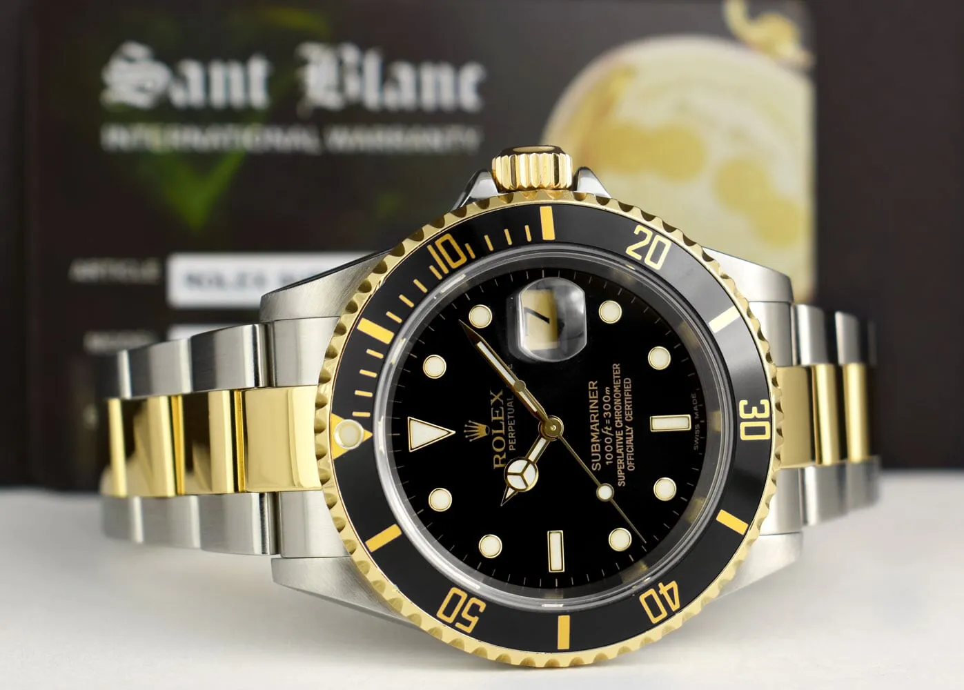 ROLEX - 18kt Gold & SS Submariner Black Dial No Holes Model 16613