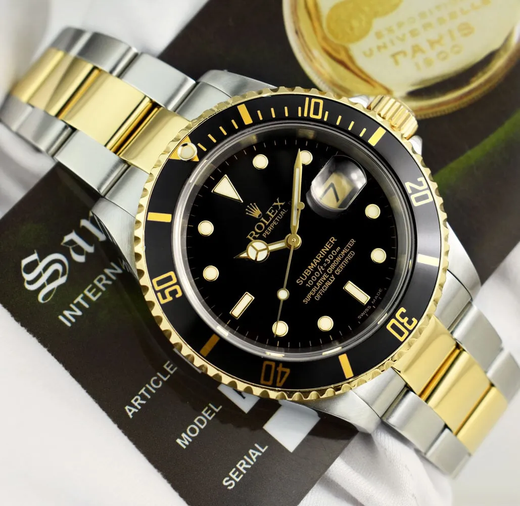 ROLEX - 18kt Gold & SS Submariner Black Dial No Holes Model 16613