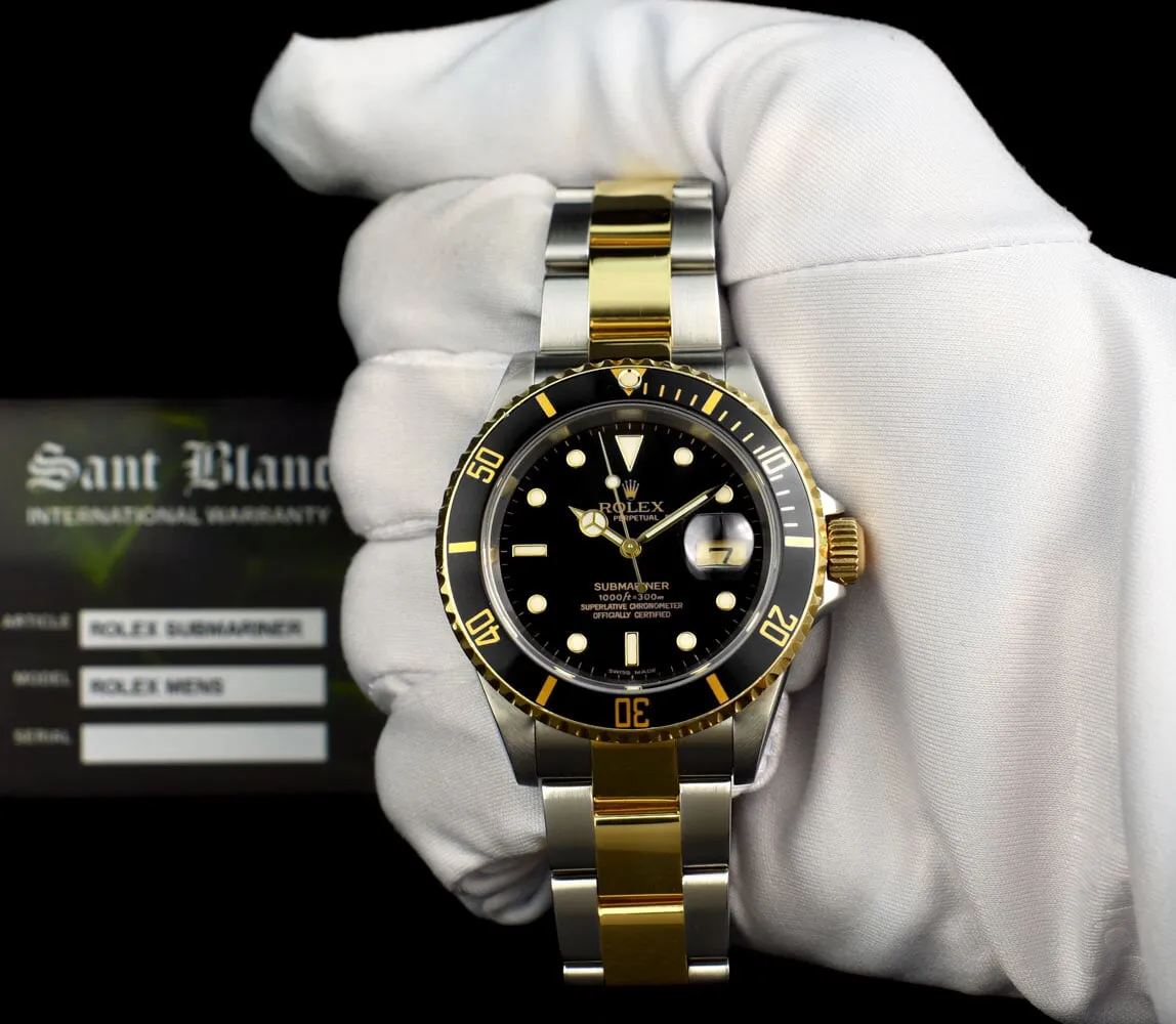 ROLEX - 18kt Gold & SS Submariner Black Dial No Holes Model 16613