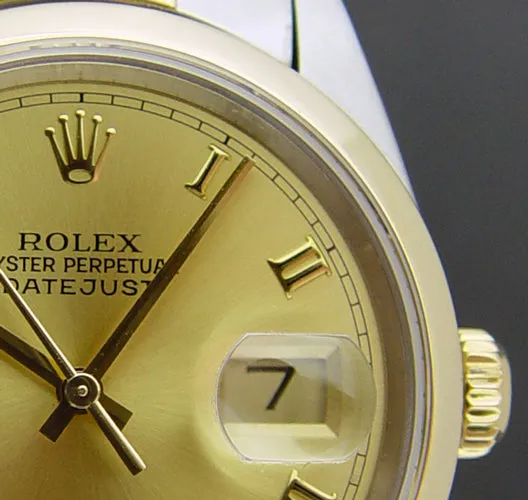 ROLEX 18kt Gold & Stainless Steel DateJust Champagne Roman Dial Model 16203
