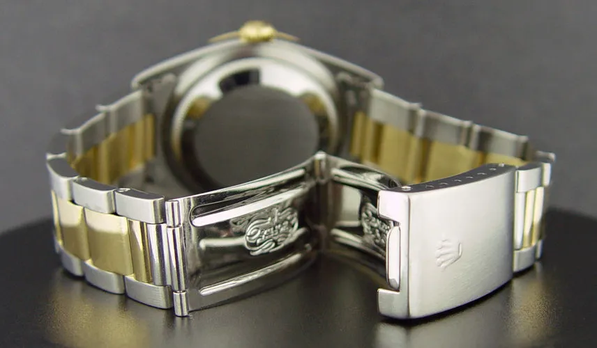 ROLEX 18kt Gold & Stainless Steel DateJust Champagne Roman Dial Model 16203