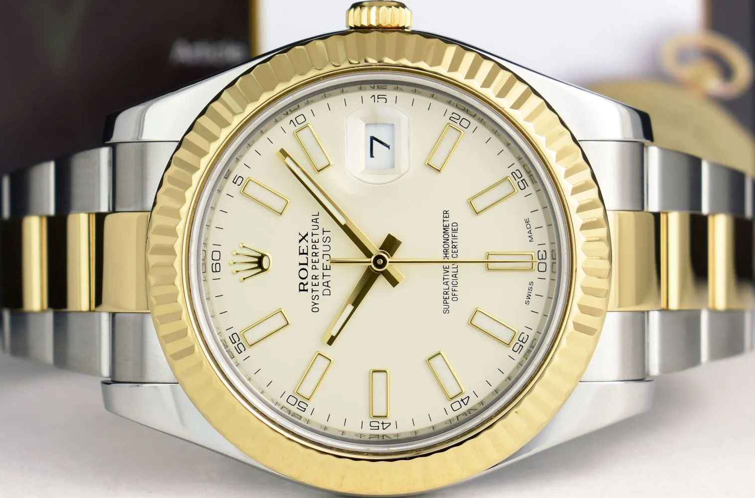 ROLEX 18kt Gold & Stainless Steel DateJust II Ivory Index CARD 116333