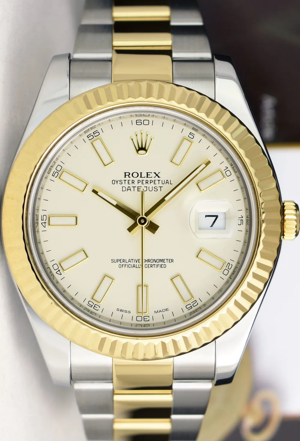 ROLEX 18kt Gold & Stainless Steel DateJust II Ivory Index CARD 116333