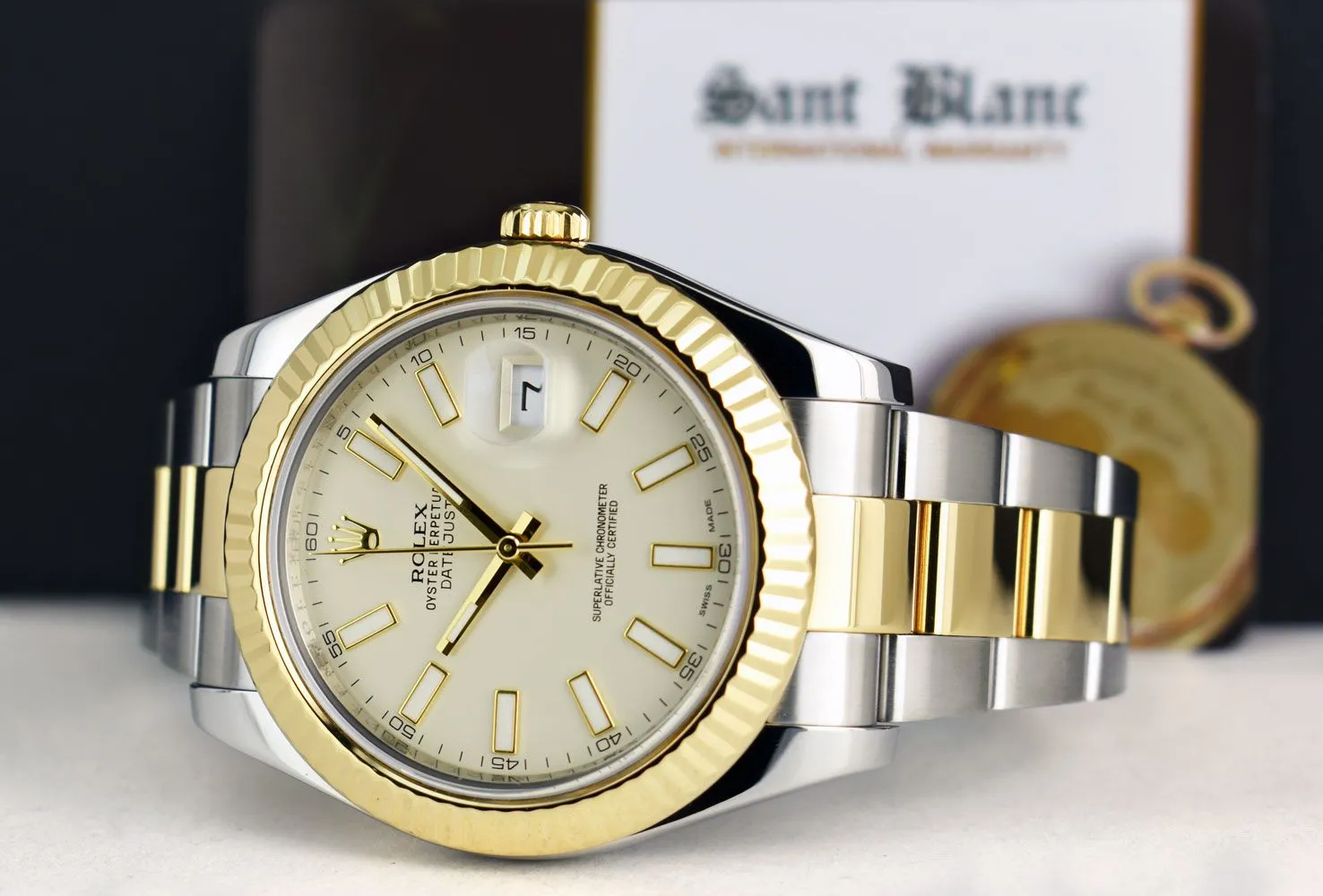 ROLEX 18kt Gold & Stainless Steel DateJust II Ivory Index CARD 116333