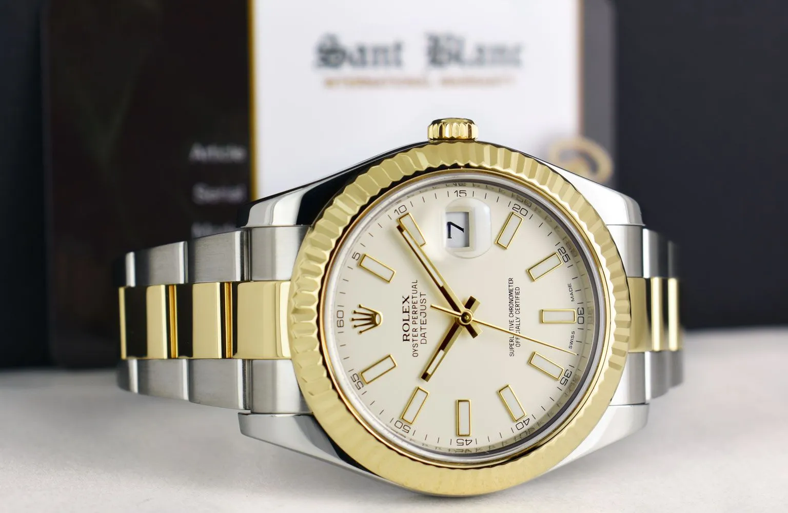 ROLEX 18kt Gold & Stainless Steel DateJust II Ivory Index CARD 116333
