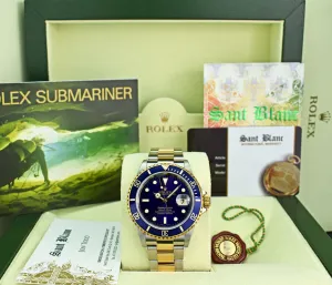 ROLEX 18kt Gold & Stainless Steel Submariner Indigo Blue Dial No Holes Model 16613