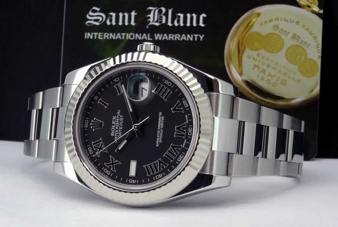 ROLEX 18kt White Gold & Stainless DateJust II Black Roman Dial Model 116334