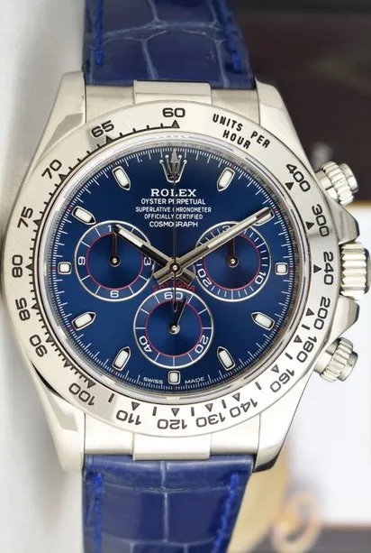 ROLEX - 18kt White Gold DAYTONA Blue Leather Strap Blue Dial 116519