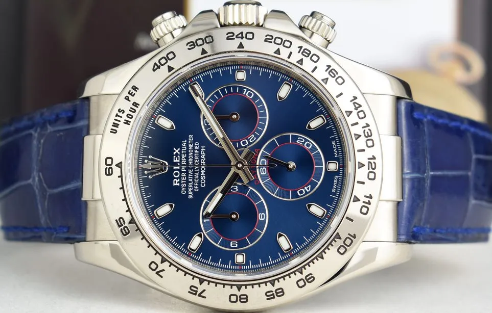 ROLEX - 18kt White Gold DAYTONA Blue Leather Strap Blue Dial 116519