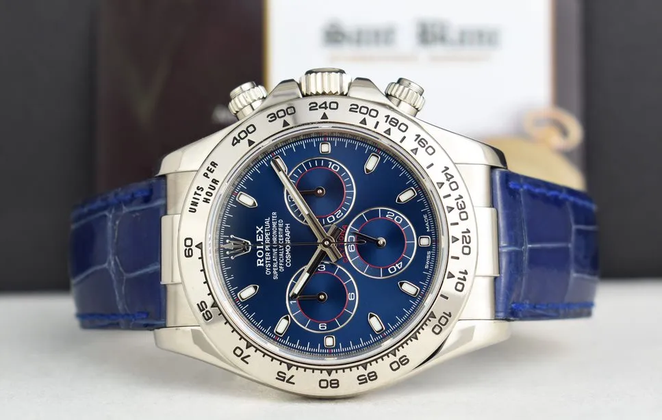 ROLEX - 18kt White Gold DAYTONA Blue Leather Strap Blue Dial 116519