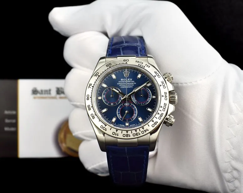 ROLEX - 18kt White Gold DAYTONA Blue Leather Strap Blue Dial 116519