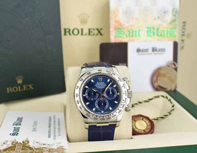 ROLEX - 18kt White Gold DAYTONA Blue Leather Strap Blue Dial 116519
