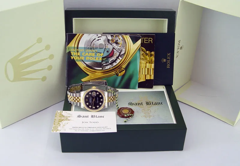 ROLEX 36mm 18kt Gold & Stainless DateJust Black Diamond Dial Jubilee Band Model 16233