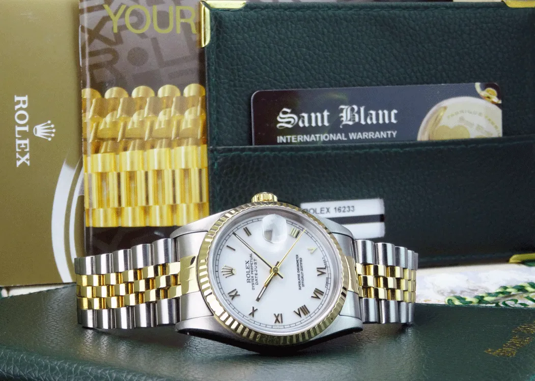 ROLEX 36mm 18kt Gold & Stainless DateJust White Roman Dial Jubilee Band Model 16233