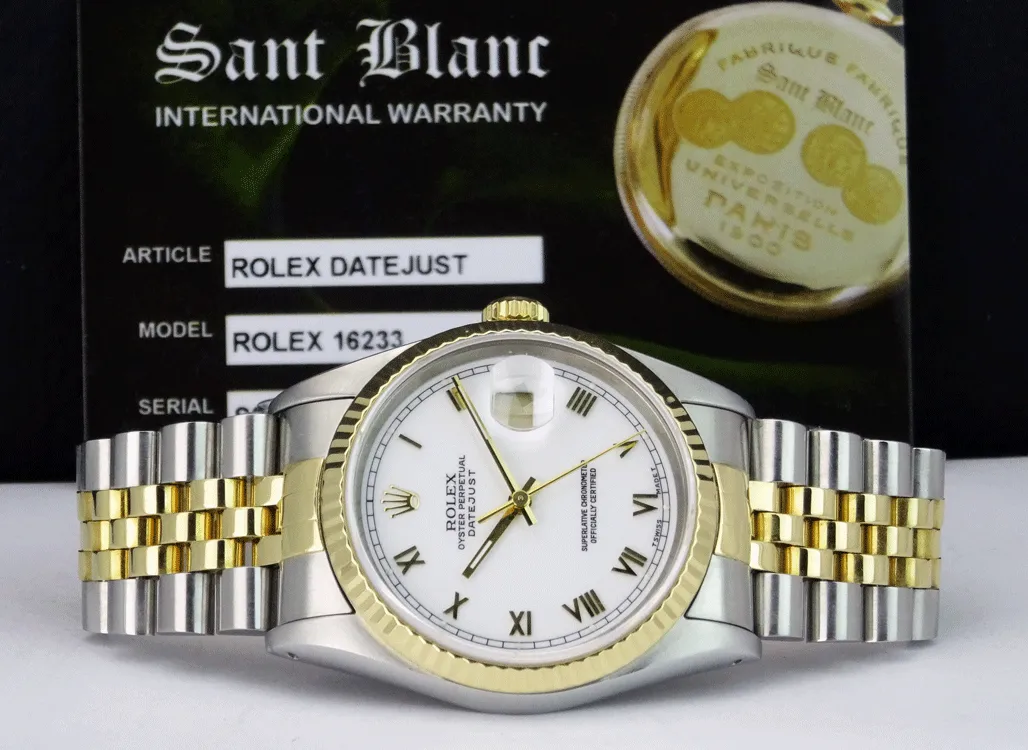 ROLEX 36mm 18kt Gold & Stainless DateJust White Roman Dial Jubilee Band Model 16233
