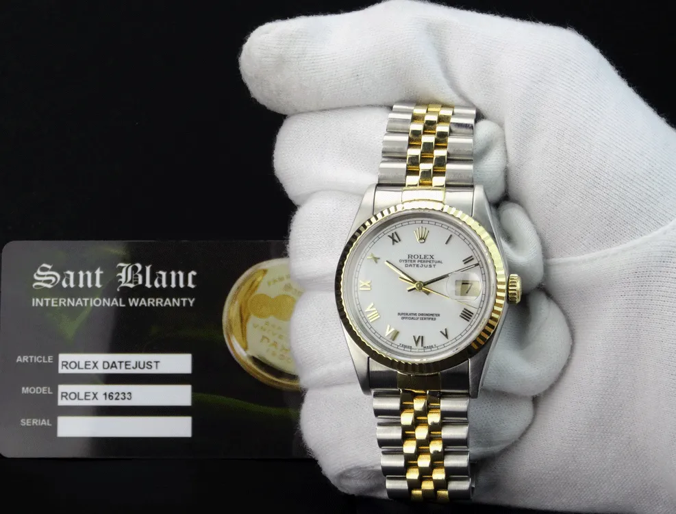 ROLEX 36mm 18kt Gold & Stainless DateJust White Roman Dial Jubilee Band Model 16233