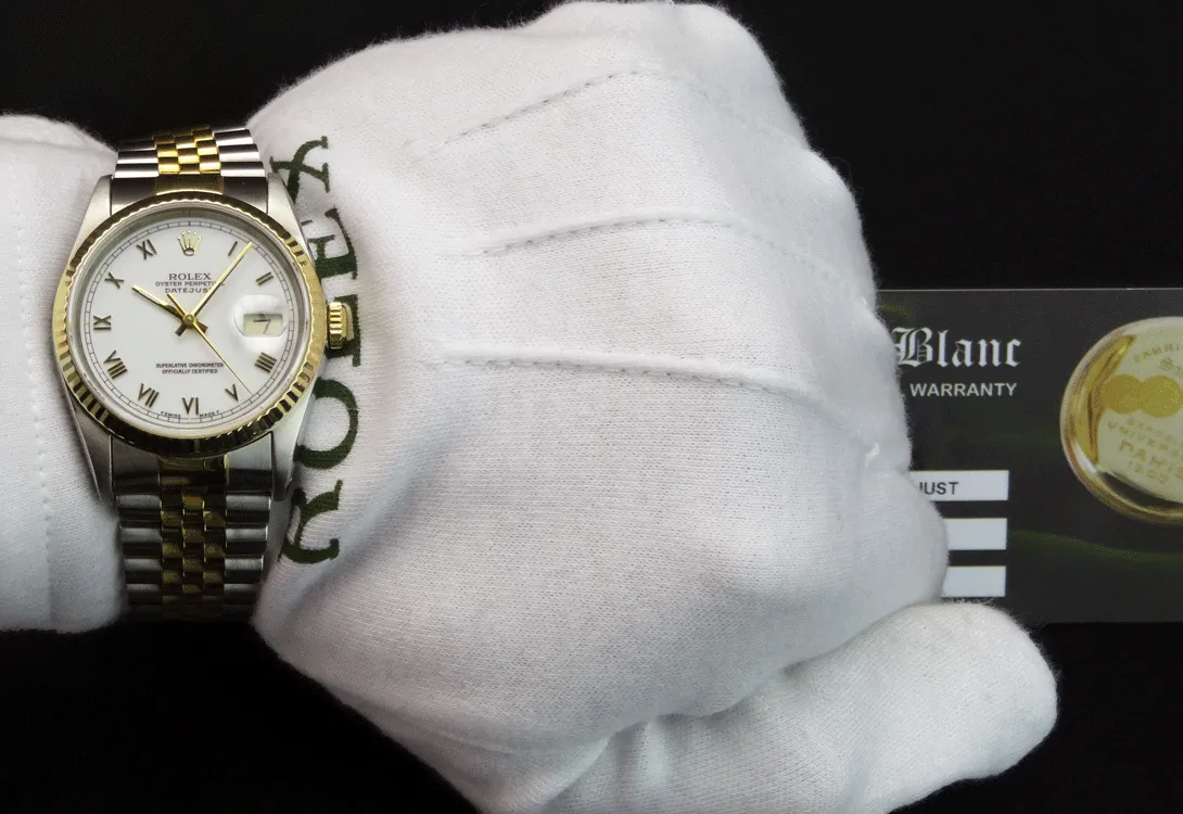 ROLEX 36mm 18kt Gold & Stainless DateJust White Roman Dial Jubilee Band Model 16233