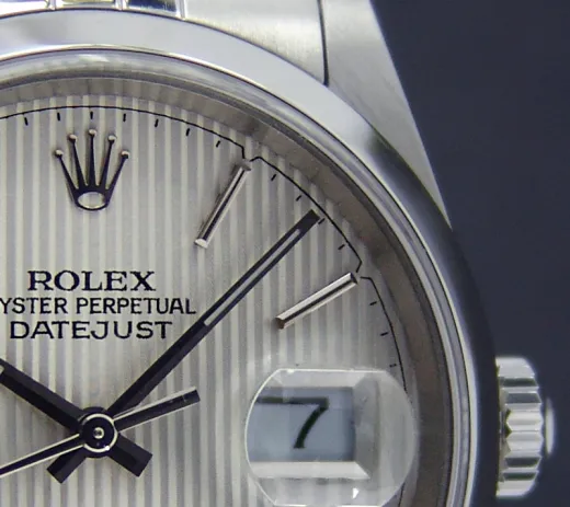 ROLEX 36mm Stainless Steel Datejust Jubilee Band Silver Tapestry Stick Dial Model 16200