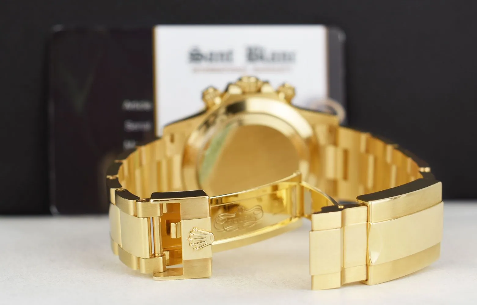 ROLEX 40mm 18kt Gold Daytona White Index Dial with Card & Tags Model 116528
