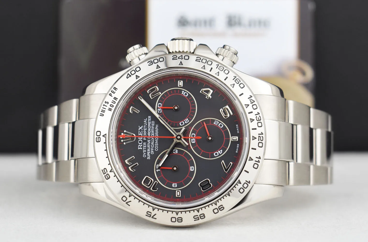 ROLEX 40mm 18kt White Gold DAYTONA Black Arabic "Race" Dial Model 116509