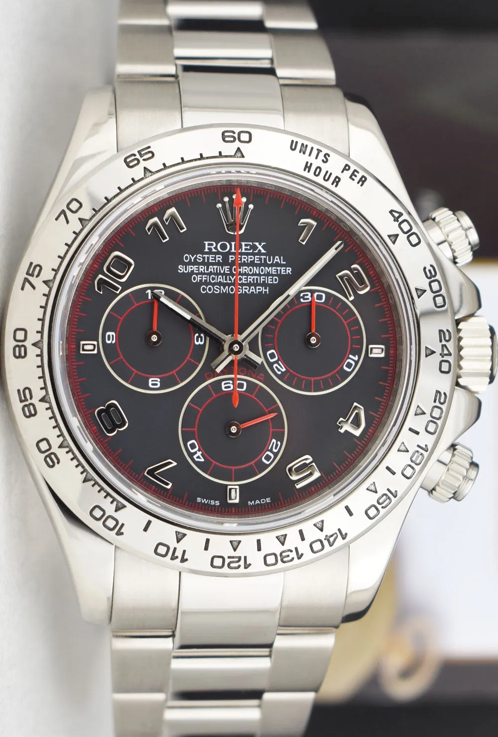 ROLEX 40mm 18kt White Gold DAYTONA Black Arabic "Race" Dial Model 116509