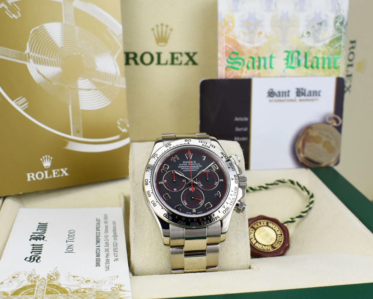ROLEX 40mm 18kt White Gold DAYTONA Black Arabic "Race" Dial Model 116509