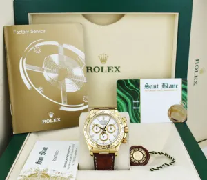 ROLEX 40mm 18kt Yellow Gold Daytona Leather Strap White Index Dial Model 116518