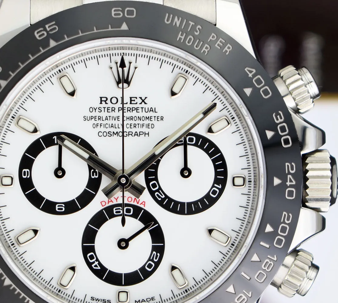 ROLEX 40mm Stainless Steel Daytona White Dial Ceramic Bezel Model 116500LN