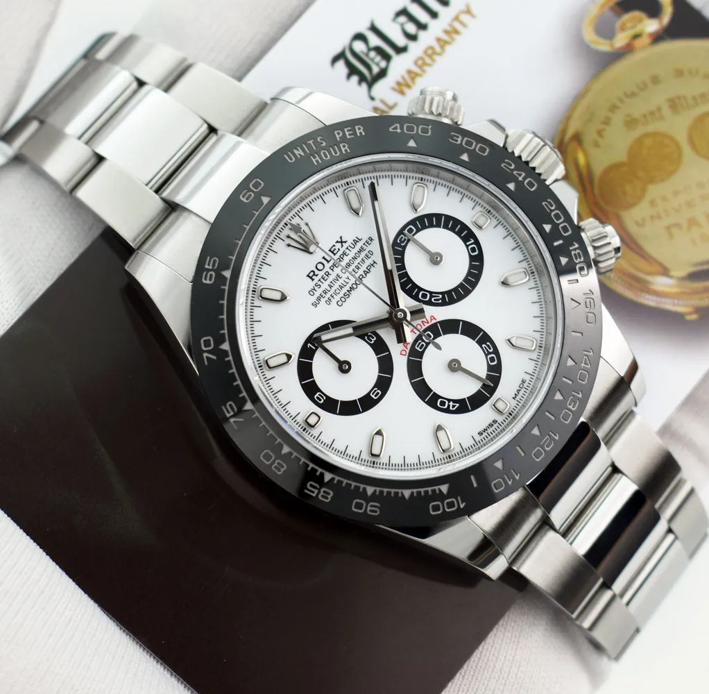 ROLEX 40mm Stainless Steel Daytona White Dial Ceramic Bezel Model 116500LN