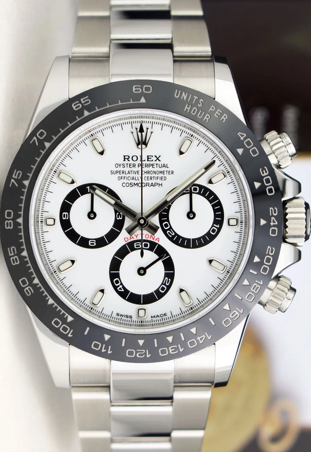 ROLEX 40mm Stainless Steel Daytona White Dial Ceramic Bezel Model 116500LN