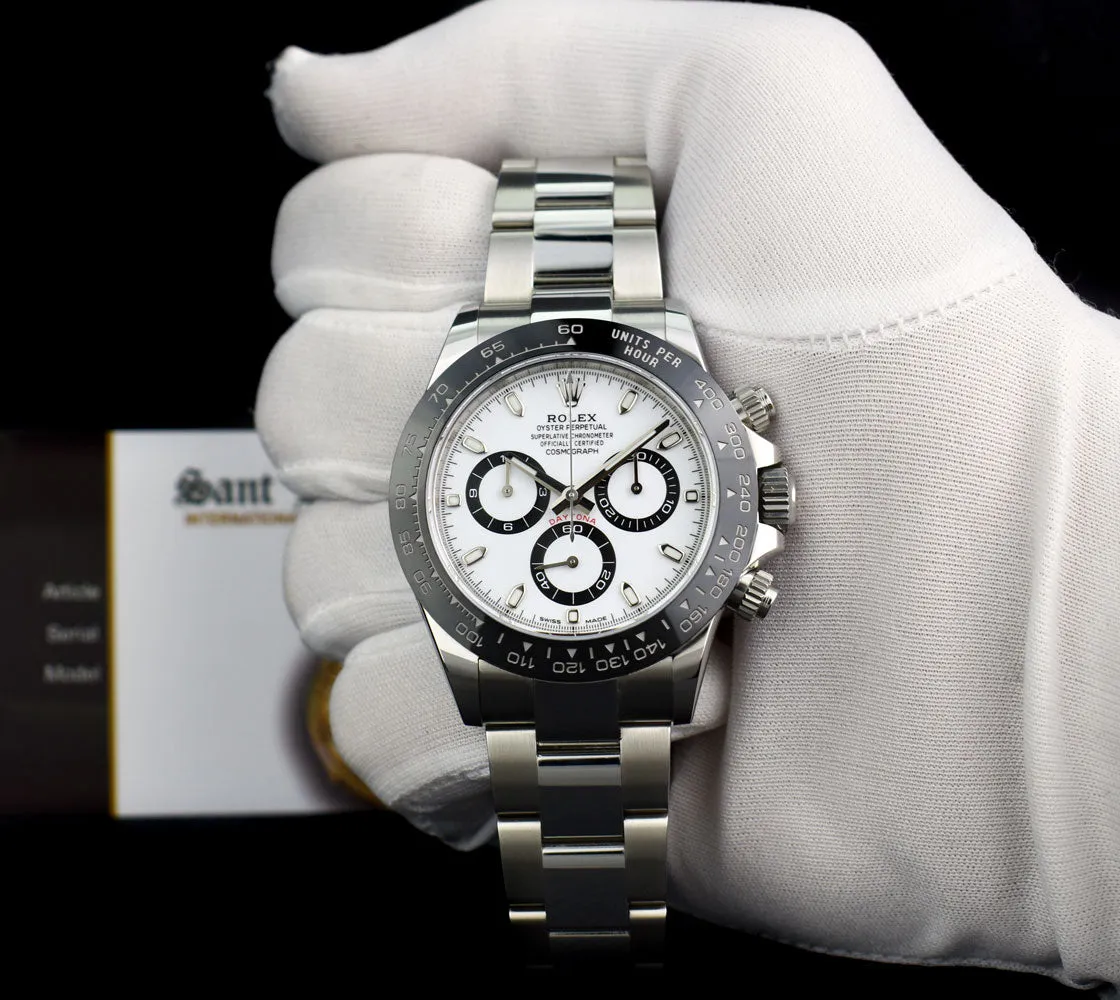 ROLEX 40mm Stainless Steel Daytona White Dial Ceramic Bezel Model 116500LN