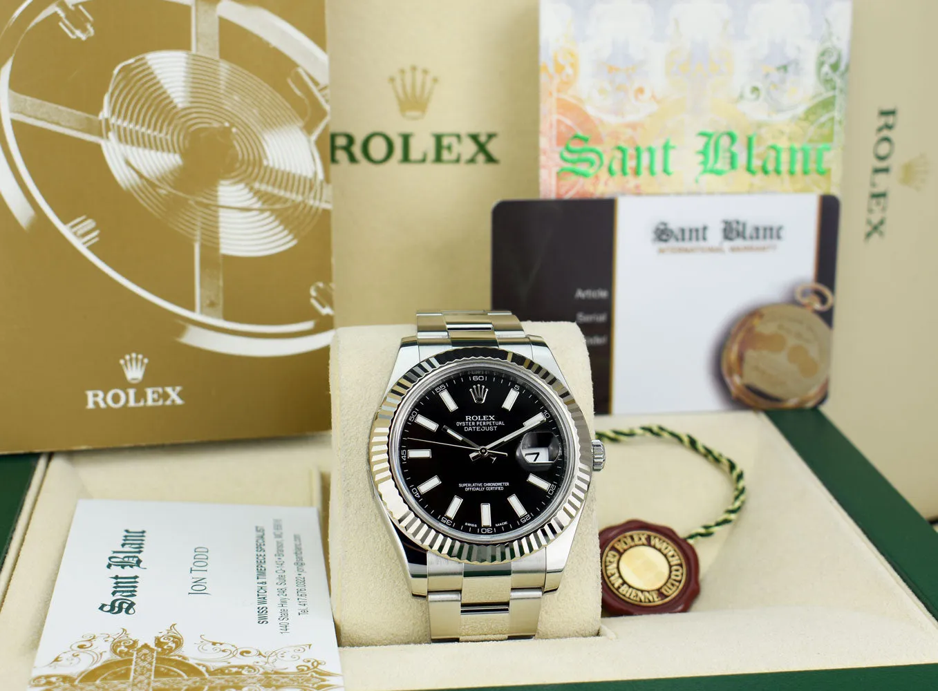 ROLEX 41mm 18kt White Gold & Stainless Steel DateJust II Black Index Model 116334