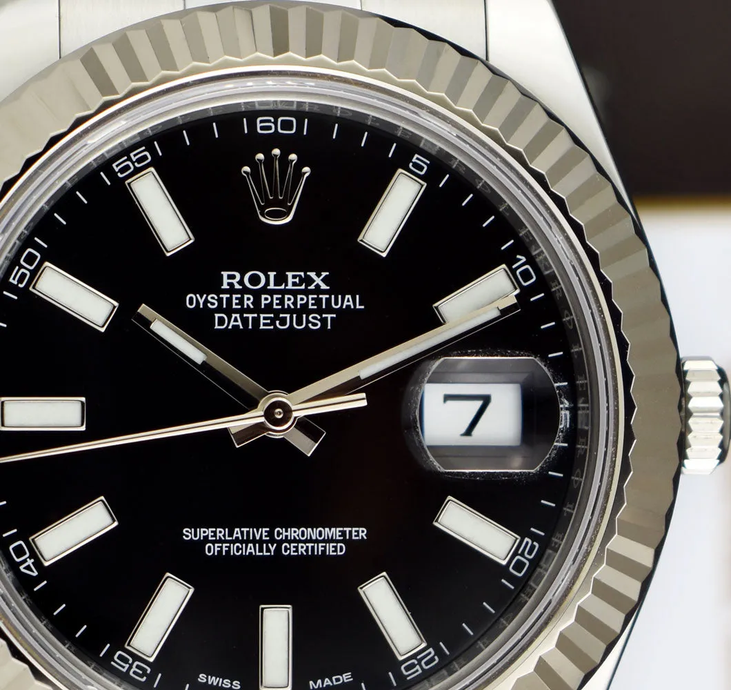 ROLEX 41mm 18kt White Gold & Stainless Steel DateJust II Black Index Model 116334