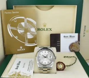 ROLEX 41mm 18kt White Gold & Stainless Steel DateJust II Silver Diamond Dial Model 116334