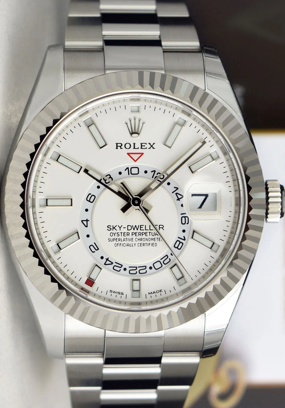ROLEX 42mm White Gold & Stainless Steel Sky Dweller White Index Dial Model 326934