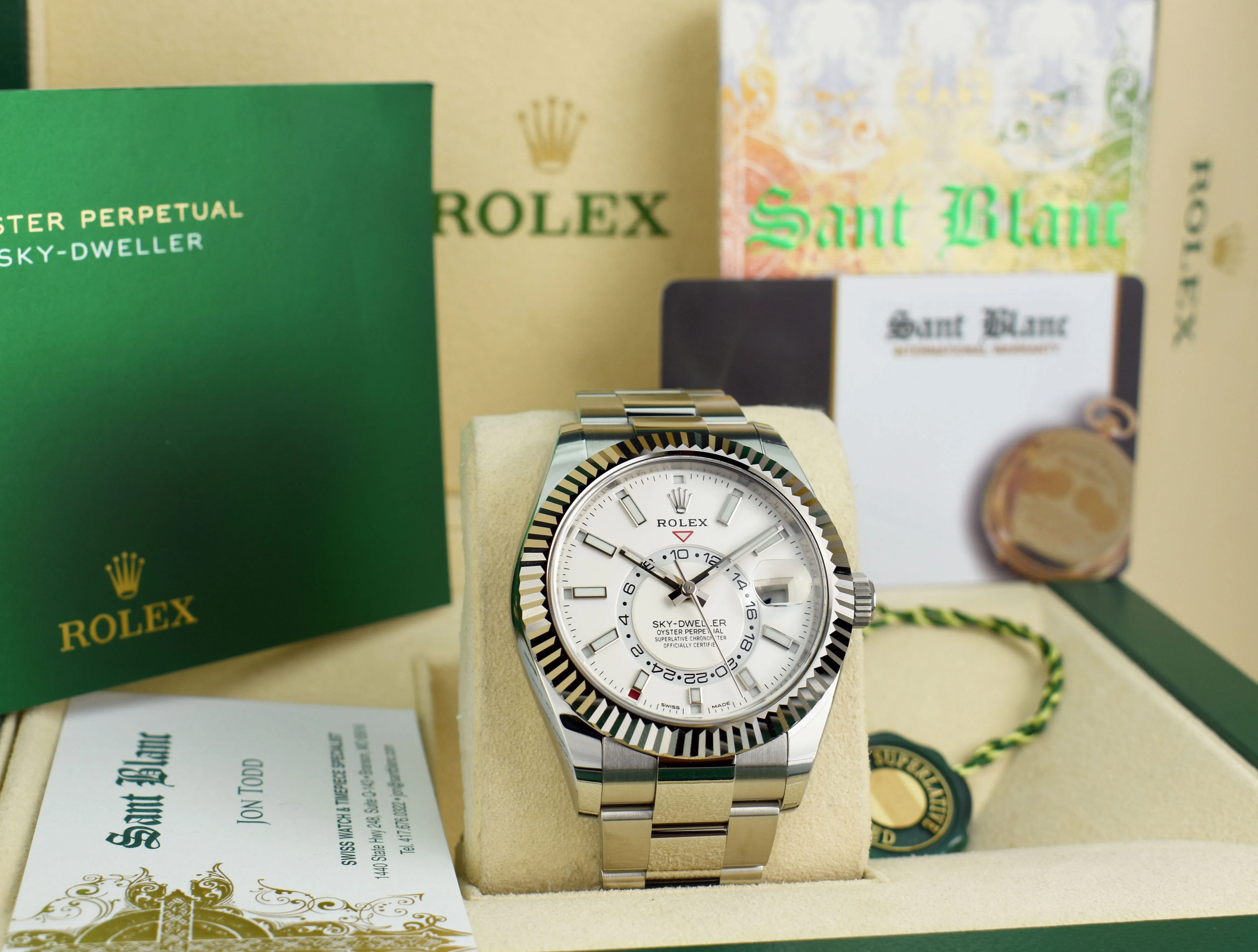 ROLEX 42mm White Gold & Stainless Steel Sky Dweller White Index Dial Model 326934