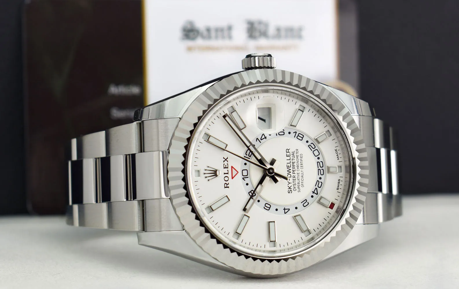 ROLEX 42mm White Gold & Stainless Steel Sky Dweller White Index Dial Model 326934