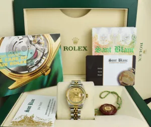 ROLEX Ladies 18kt Gold & Stainless Steel DateJust Champagne Stick Dial Model 69173